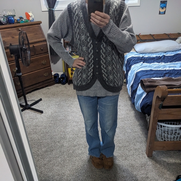 Woolrich Sweater Vest Women's Charcoal Heather Cotton Cable Knit Size L. - Picture 15 of 15